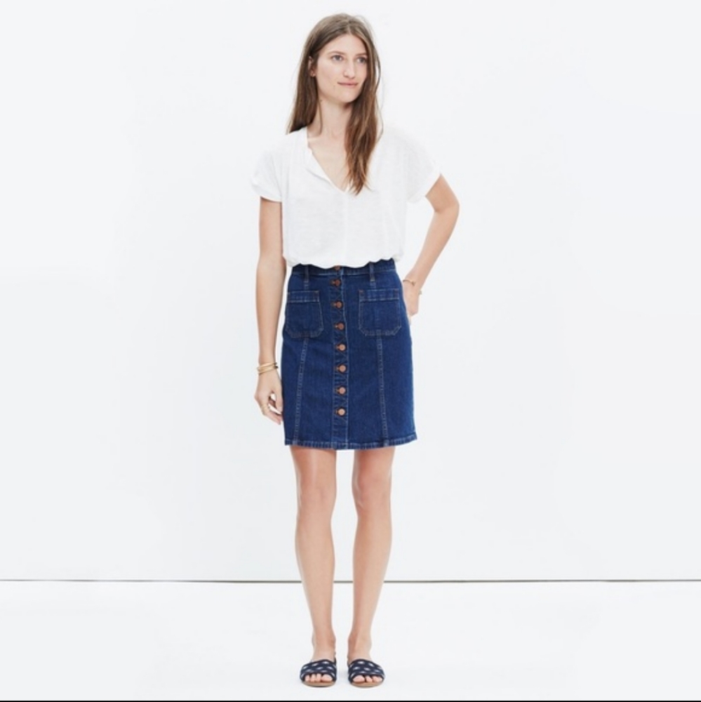 Madewell Button-Front Denim Skirt with Pockets